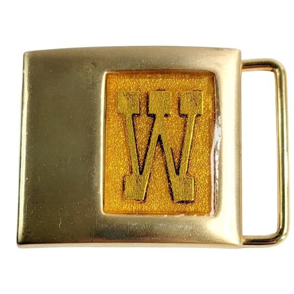 Vintage Brass Lee Belt Buckle NY USA Monogrammed W - Picture 1 of 3